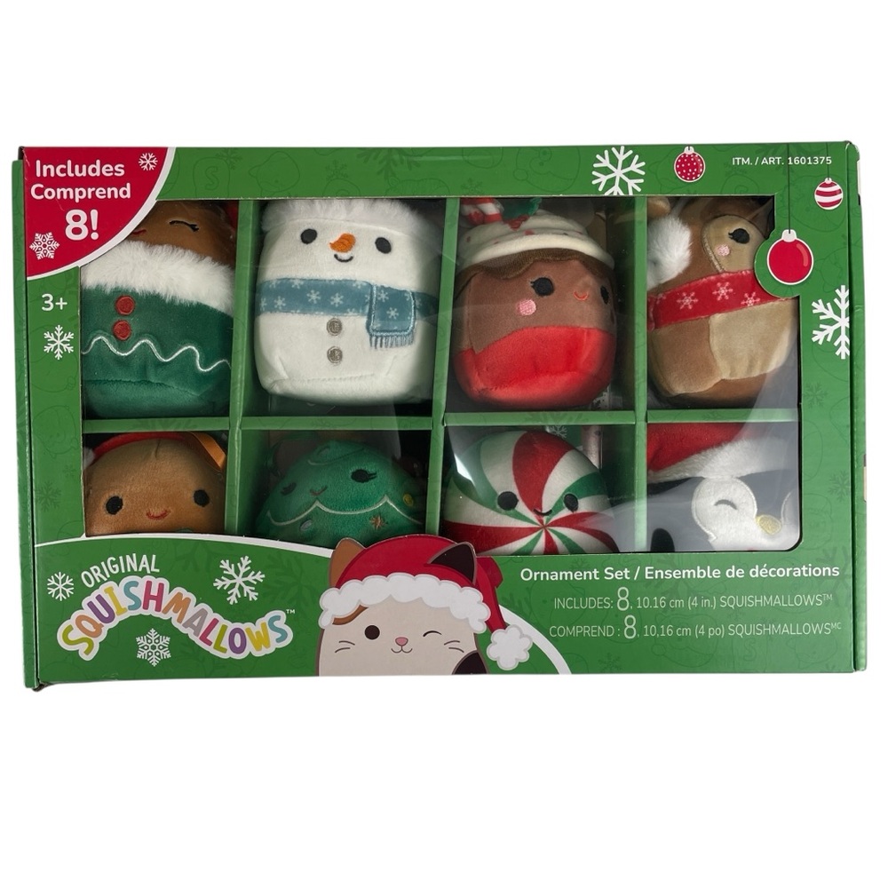 Squishmallows 8 Piece Christmas Holiday Ornament Set NEW